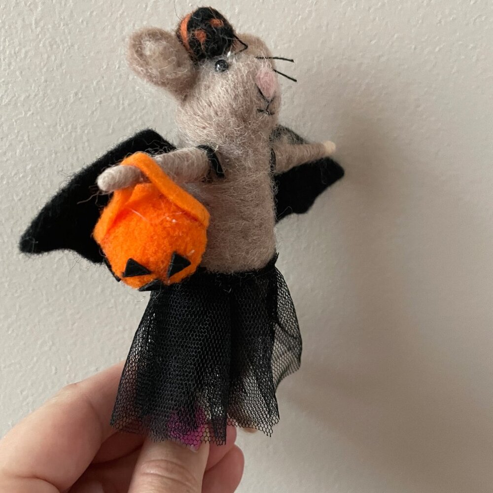 Anthropologie Felted Wool Bat Mouse Ballerina Critter Halloween Fall Decor - Picture 2 of 4